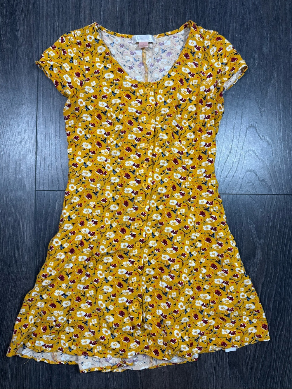 Band of Gypsies Mustard Yellow Floral Button-Front Mini Dress